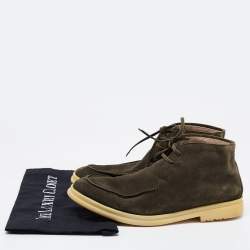 Pre Owned Loro Piana Green Suede Lace Up Ankle Boots Size 42