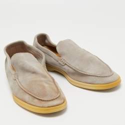Pre Owned Loro Piana Grey Suede Summer Walk Slip On Loafers Size 42