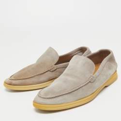 Pre Owned Loro Piana Grey Suede Summer Walk Slip On Loafers Size 42