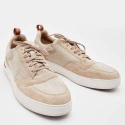 Pre Owned Loro Piano Beige Suede and Woven Fabric New Port Low Top Sneakers Size 46