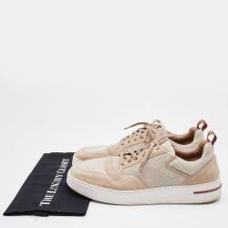 Pre Owned Loro Piano Beige Suede and Woven Fabric New Port Low Top Sneakers Size 46