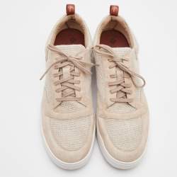 Pre Owned Loro Piano Beige Suede and Woven Fabric New Port Low Top Sneakers Size 46