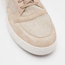 Pre Owned Loro Piano Beige Suede and Woven Fabric New Port Low Top Sneakers Size 46