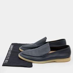 Pre Owned Loro Piana Navy Blue Leather Summer Walk Slip On Loafers Size 46.5