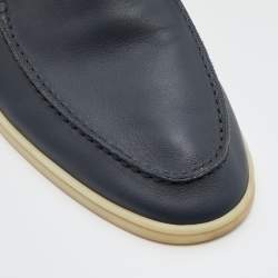 Pre Owned Loro Piana Navy Blue Leather Summer Walk Slip On Loafers Size 46.5