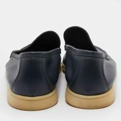 Pre Owned Loro Piana Navy Blue Leather Summer Walk Slip On Loafers Size 46.5