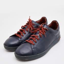 Pre Owned Loro Piana Navy Blue Leather 360 Flexy Walker Low Top Sneakers Size 46