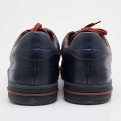 Pre Owned Loro Piana Navy Blue Leather 360 Flexy Walker Low Top Sneakers Size 46