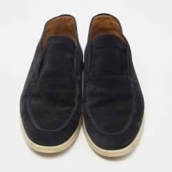 مملوكة مسبقًا Loro Piana Navy Blue Suede Open Walk Ankle Boots Size 44
