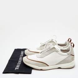 Pre Owned Loro Piana White/Grey Nylon and Suede Low Top Sneakers Size 46