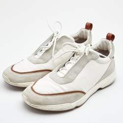Pre Owned Loro Piana White/Grey Nylon and Suede Low Top Sneakers Size 46