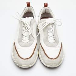 Pre Owned Loro Piana White/Grey Nylon and Suede Low Top Sneakers Size 46
