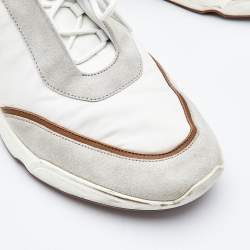 Pre Owned Loro Piana White/Grey Nylon and Suede Low Top Sneakers Size 46