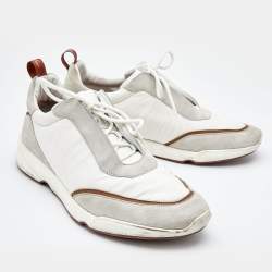 Pre Owned Loro Piana White/Grey Nylon and Suede Low Top Sneakers Size 46