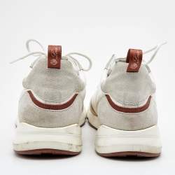 Pre Owned Loro Piana White/Grey Nylon and Suede Low Top Sneakers Size 46