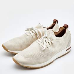 Loro Piana Off White Knit Fabric 360 Flexy Walker Lace Up Sneakers Size 44