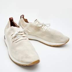 Loro Piana Off White Knit Fabric 360 Flexy Walker Lace Up Sneakers Size 44