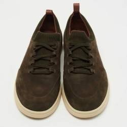 Pre Owned Loro Piana Olive Green Suede 360 Flexy Walker Sneakers Size 43.5
