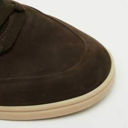 Pre Owned Loro Piana Olive Green Suede 360 Flexy Walker Sneakers Size 43.5