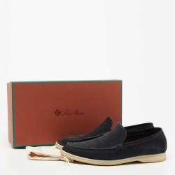 Pre Owned Loro Piana Navy Blue Suede Summer Walk Loafers Size 43.5
