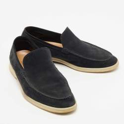 Pre Owned Loro Piana Navy Blue Suede Summer Walk Loafers Size 43.5