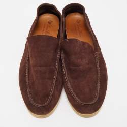 Pre Owned Loro Piana Dark Brown Suede Summer Walk Loafers Size 45