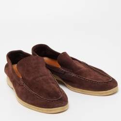 Pre Owned Loro Piana Dark Brown Suede Summer Walk Loafers Size 45