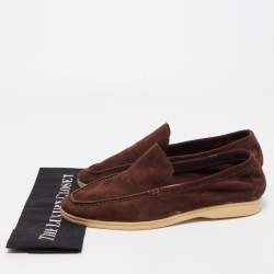 Pre Owned Loro Piana Dark Brown Suede Summer Walk Loafers Size 45