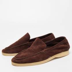 Pre Owned Loro Piana Dark Brown Suede Summer Walk Loafers Size 45