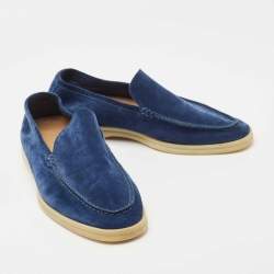 Pre Owned Loro Piana Navy Blue Suede Summer Walk Loafers Size 41