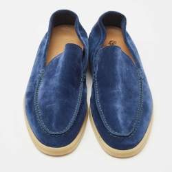 Pre Owned Loro Piana Navy Blue Suede Summer Walk Loafers Size 41