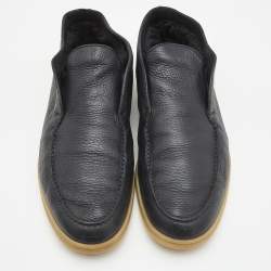 Pre Owned Loro Piana Navy Blue Leather Open Walk Ankle Boots Size 41