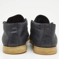 Pre Owned Loro Piana Navy Blue Leather Open Walk Ankle Boots Size 41