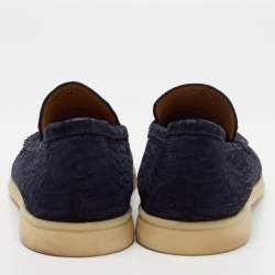 Pre Owned Loro Piana Navy Blue Croc Embossed Leather Loafers Size 41