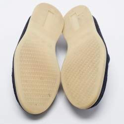 Pre Owned Loro Piana Navy Blue Croc Embossed Leather Loafers Size 41