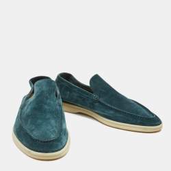 Pre Owned Loro Piana Teal Suede Summer Walk Loafers Size 41.5