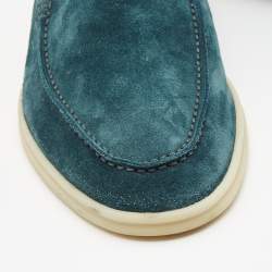 Pre Owned Loro Piana Teal Suede Summer Walk Loafers Size 41.5