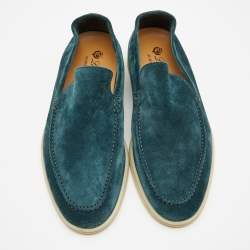 Pre Owned Loro Piana Teal Suede Summer Walk Loafers Size 41.5