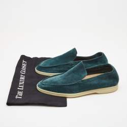 Pre Owned Loro Piana Teal Suede Summer Walk Loafers Size 41.5