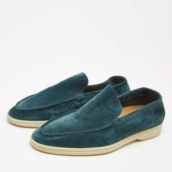 Pre Owned Loro Piana Teal Suede Summer Walk Loafers Size 41.5