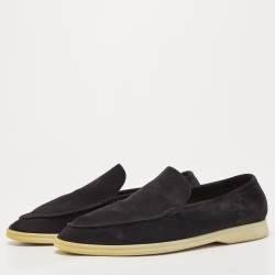 Pre Owned Loro Piana Black Suede Summer Walk Slip On Loafers Size 43