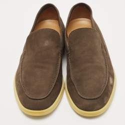 Pre Owned Loro Piana Olive Green Nubuck Leather Summer Walk Slip On Loafers Size 43