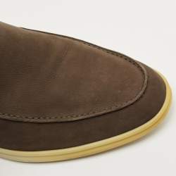 Pre Owned Loro Piana Olive Green Nubuck Leather Summer Walk Slip On Loafers Size 43