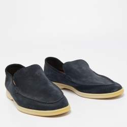 Pre Owned Loro Piana Navy Blue Suede Summer Walk Slip On Loafers Size 43