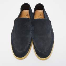 Pre Owned Loro Piana Navy Blue Suede Summer Walk Slip On Loafers Size 43
