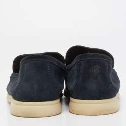 Pre Owned Loro Piana Navy Blue Suede Summer Walk Slip On Loafers Size 43