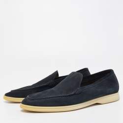 Pre Owned Loro Piana Navy Blue Suede Summer Walk Slip On Loafers Size 43