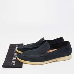 Pre Owned Loro Piana Navy Blue Suede Summer Walk Slip On Loafers Size 43