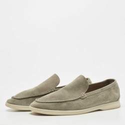 مملوكة مسبقًا Loro Piana Grey Suede Summer Walk Slip On Loafers Size 41.5