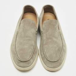 مملوكة مسبقًا Loro Piana Grey Suede Summer Walk Slip On Loafers Size 41.5